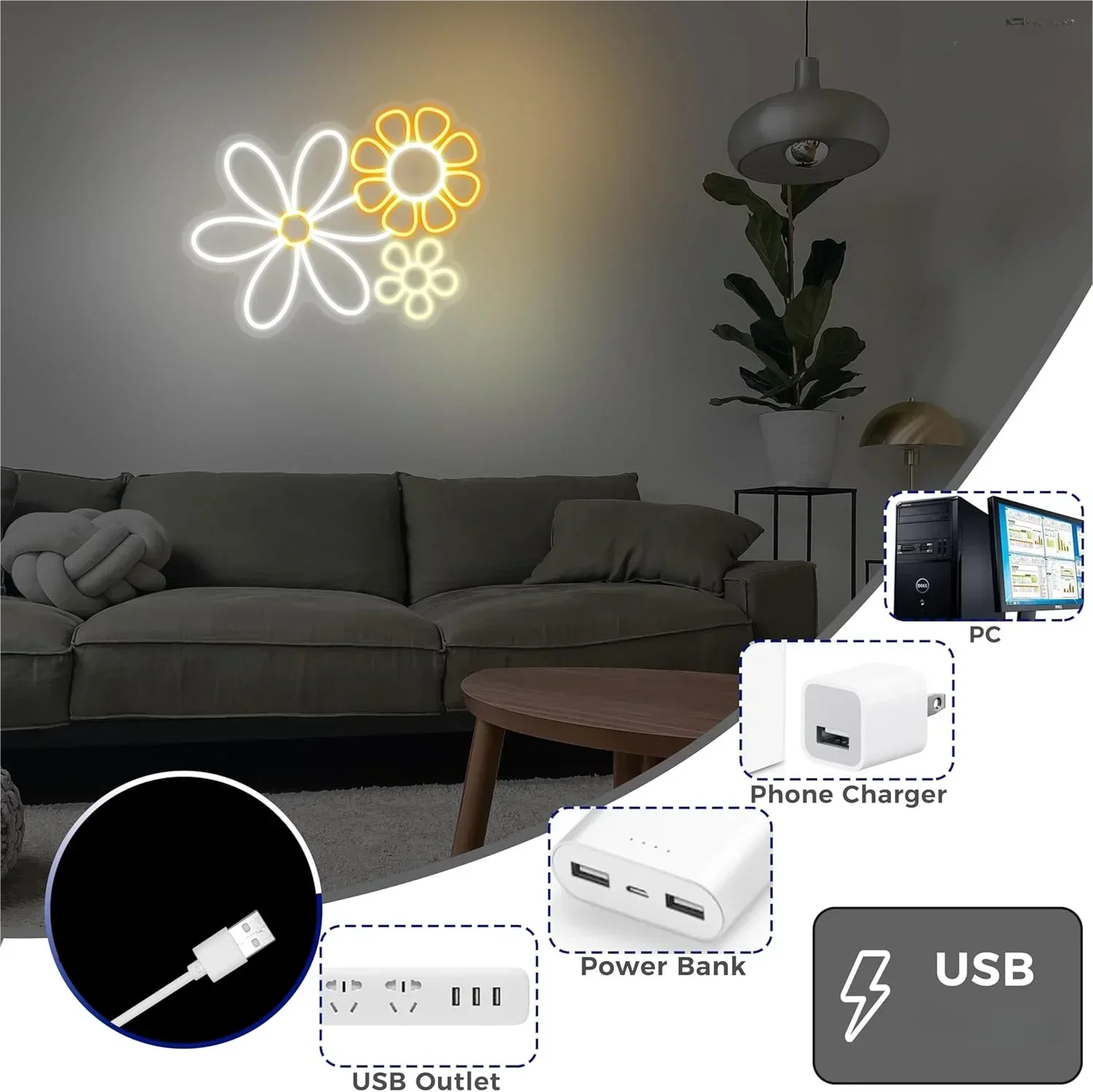 Neon Flower LED Wall Light