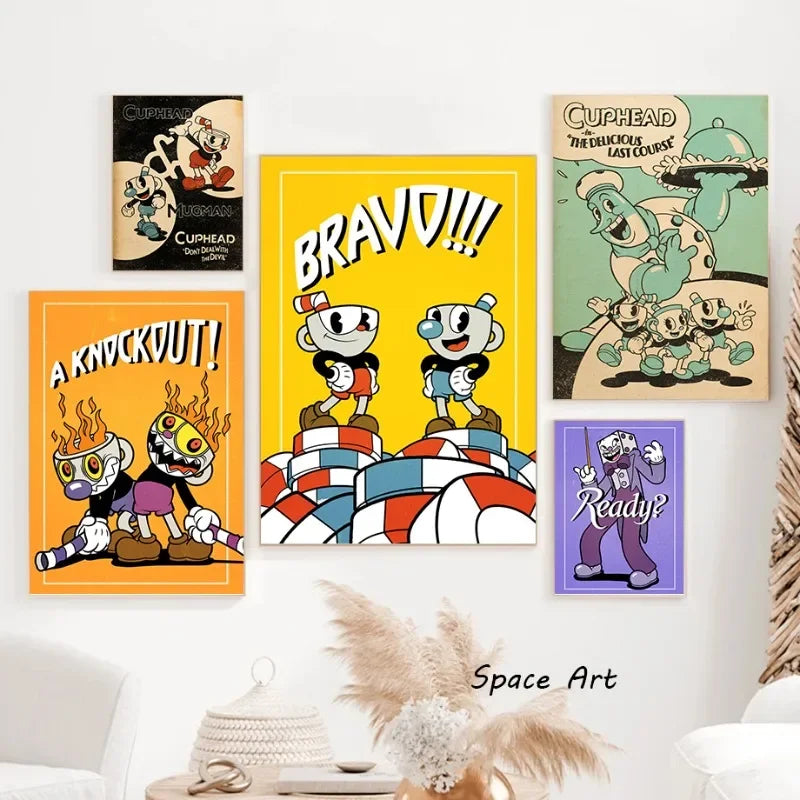 Cuphead Retro Cartoon Poster Set